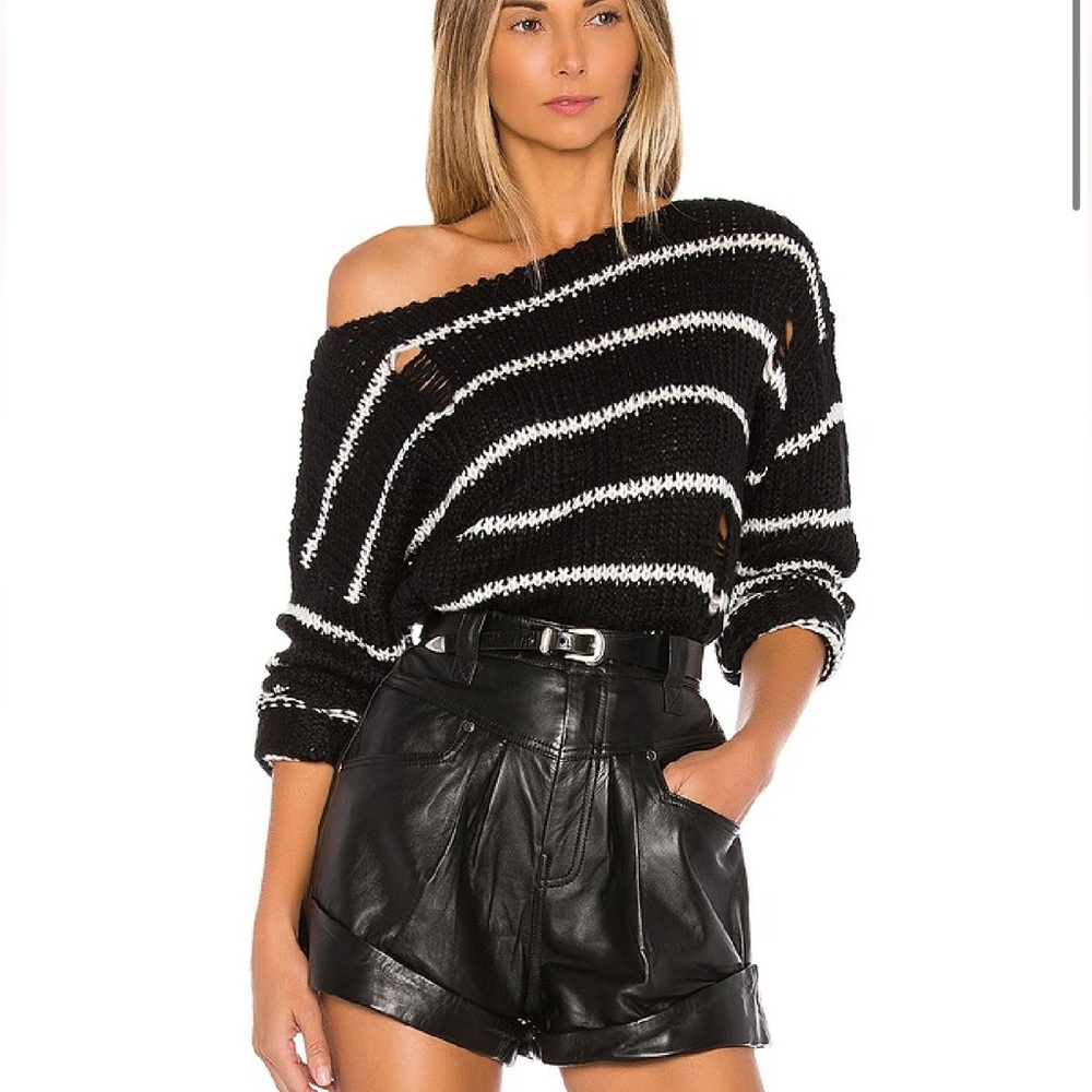 superdown Black and White Off-Shoulder Sweater